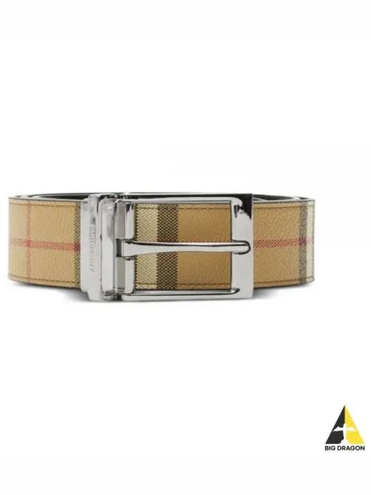 Square Buckle Check Reversible Coated Fabric Leather Belt Beige - BURBERRY - BALAAN 2