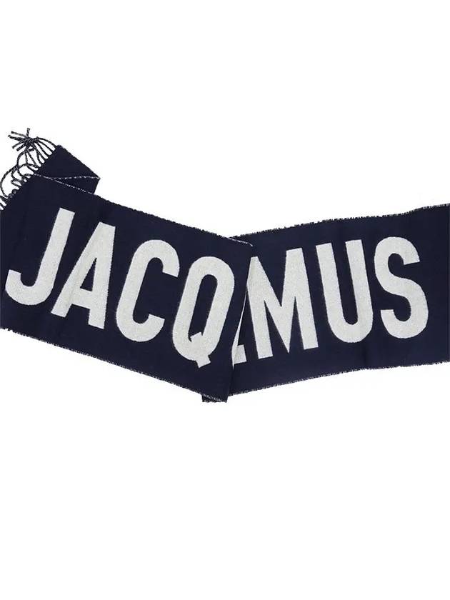 Lecharpe Fringe Logo Virgin Wool Muffler Navy - JACQUEMUS - BALAAN 3