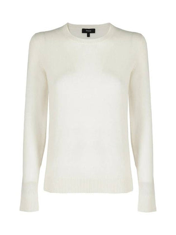 Women's Crew Neck Cashmere Knit Top White - THEORY - BALAAN 1