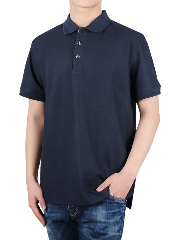 Goldman Enamel Logo Button Cotton Polo Shirt Navy - BURBERRY - BALAAN 3