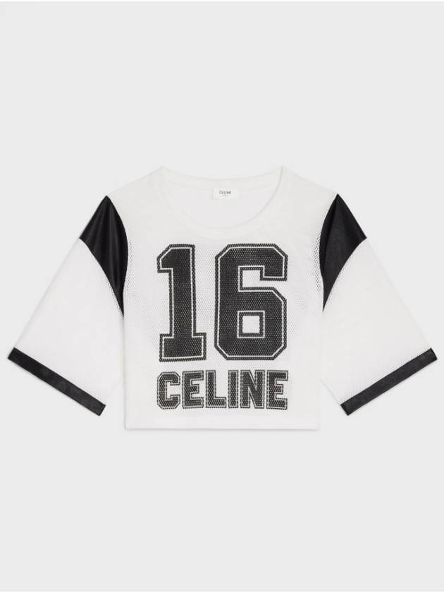 Women's 16 Print Jersey Mesh Crop Short Sleeve T-Shirt Black White - CELINE - BALAAN 2