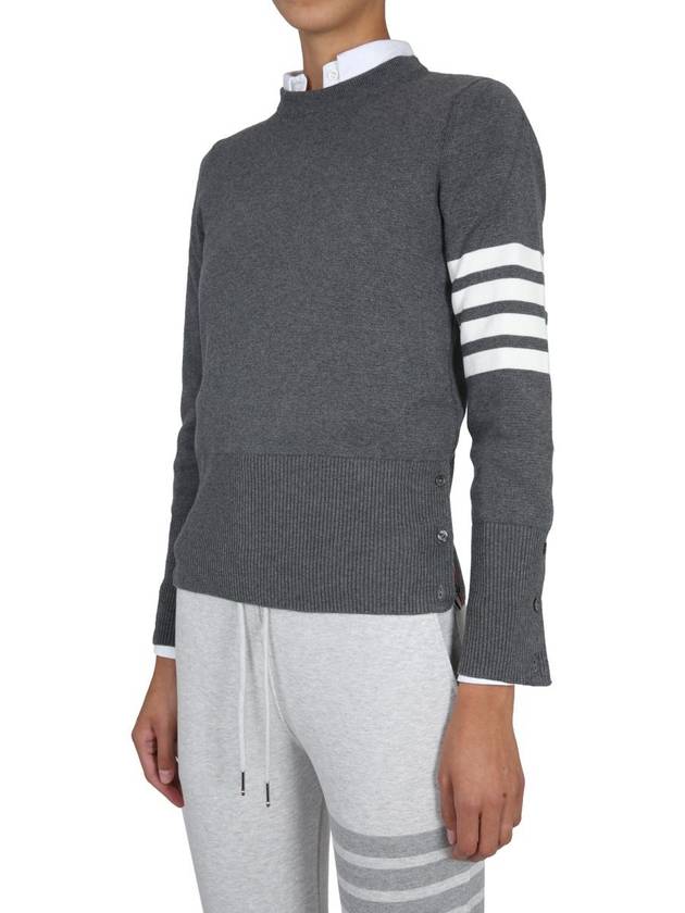 Milano Stitch Crewneck 4-Bar Cotton Crepe Knit Top Grey - THOM BROWNE - BALAAN 9