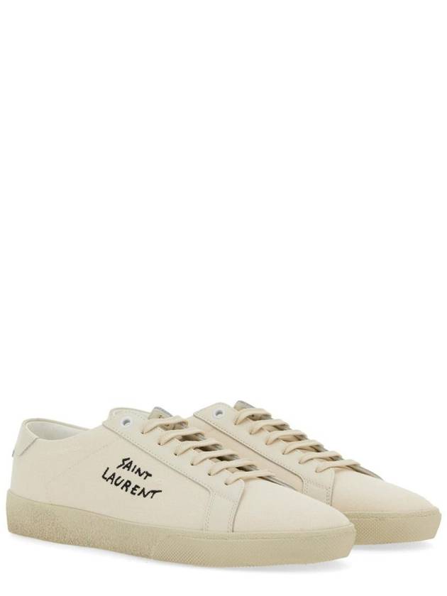 Court Classic SL/06 Embroidered Sneakers In Canvas And Leather Cream - SAINT LAURENT - BALAAN 3