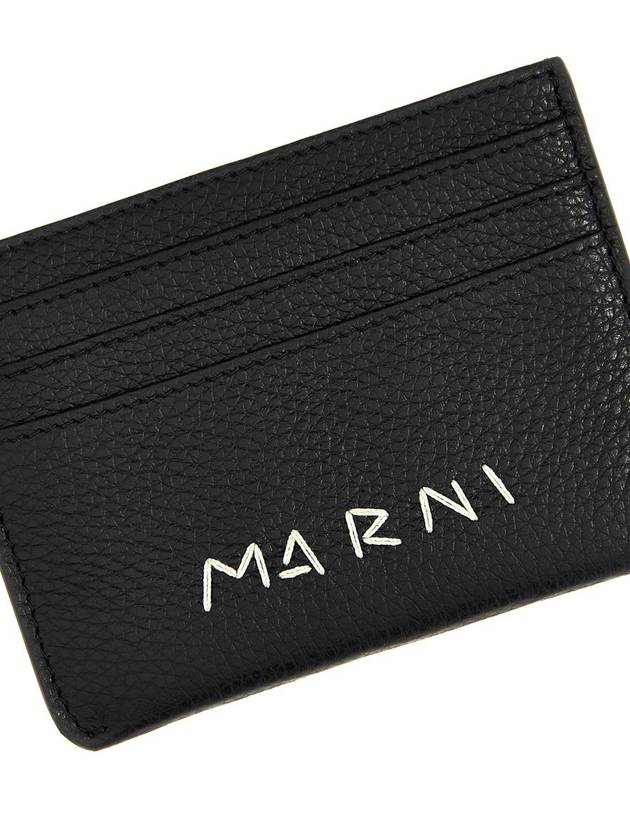 Embroidered Logo Leather Card Wallet Black - MARNI - BALAAN 4