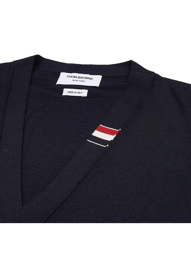 Men's Jersey Stitch V-Neck Cardigan Navy - THOM BROWNE - BALAAN 4