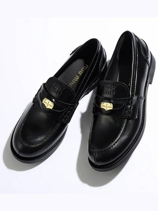 Brushed Leather Penny Loafers Black - MIU MIU - BALAAN 2