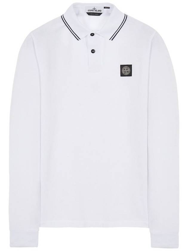 Stretch Cotton Long Sleeve Polo Shirt White - STONE ISLAND - BALAAN 1