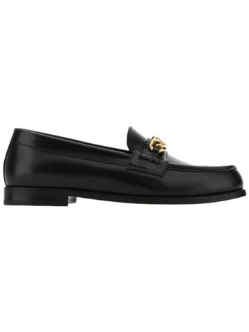 Men's V Logo Chain Leather Loafers Black - VALENTINO - BALAAN.