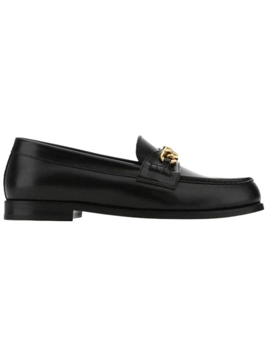 Men's V Logo Chain Leather Loafers Black - VALENTINO - BALAAN 1