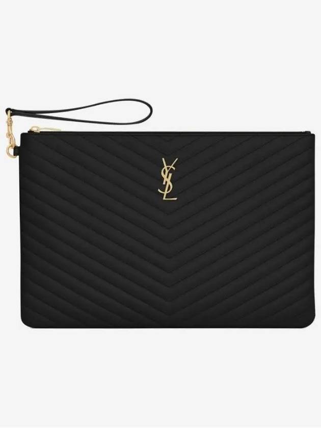 Gold Monogram Document Holder In Matelasse Leather Black - SAINT LAURENT - BALAAN 4