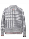 Prine Of Wales Jacquard Detail Cashmere Turtleneck Grey - THOM BROWNE - BALAAN 3