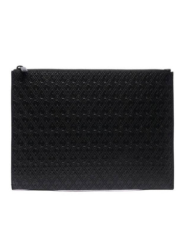 Monogram Pattern Leather Zipper Clutch Bag Black - SAINT LAURENT - BALAAN 1