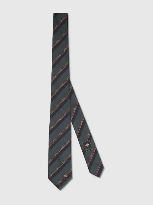 Horsebit Jacquard Silk Tie Dark Green Red - GUCCI - BALAAN 2