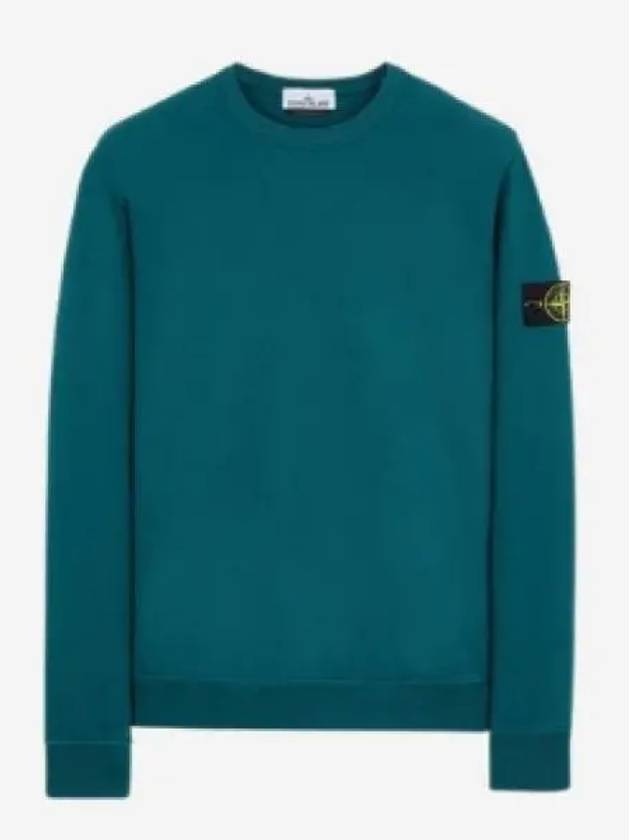 Brushed Cotton Fleece Garment Dyed Crewneck Sweatshirt Dark Teal Green - STONE ISLAND - BALAAN 2