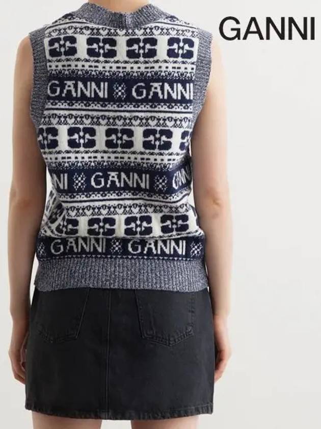 Logo Wool Mix Vest Knit Top Sky Captain - GANNI - BALAAN 7