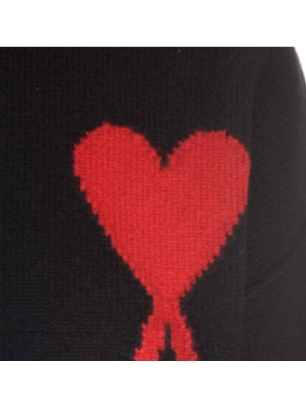 Intarsia Big Heart Logo Wool Knit Top Black - AMI - BALAAN 4