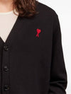 Red Heart Logo Merino Wool Cardigan Black - AMI - BALAAN 4