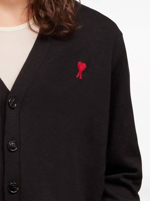 Red Heart Logo Merino Wool Cardigan Black - AMI - BALAAN 4