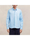 Heart Logo Tonal Cotton Poplin Long Sleeve Shirt Blue - AMI - BALAAN 3