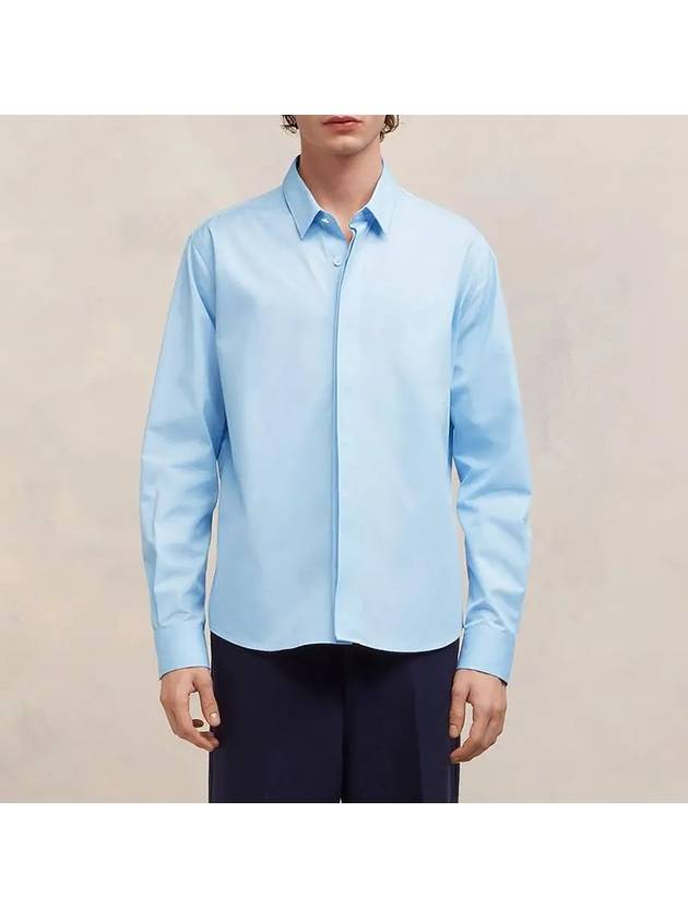 Heart Logo Tonal Cotton Poplin Long Sleeve Shirt Blue - AMI - BALAAN 3