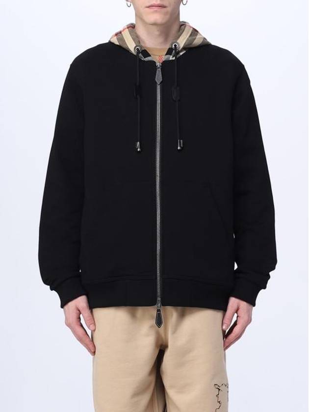 Check Hood Cotton Zip Up Hoodie Black Archive Beige - BURBERRY - BALAAN 2