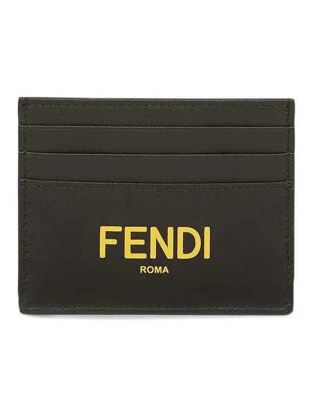 Logo Leather Card Wallet Black Yellow - FENDI - BALAAN 3