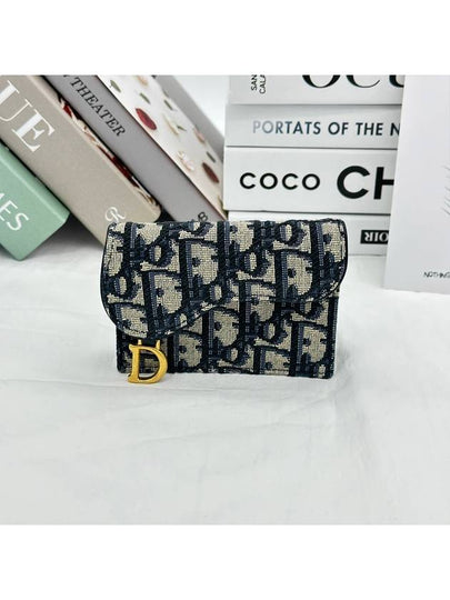 Saddle Flap Card Holder Blue  Oblique Jacquard - DIOR - BALAAN 2