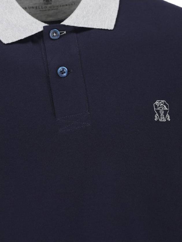 Embroidery Logo Long Sleeve Polo Shirt Navy - BRUNELLO CUCINELLI - BALAAN 6