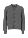 Heart Logo V Neck Cashmere Cardigan Heather Grey - AMI - BALAAN 2