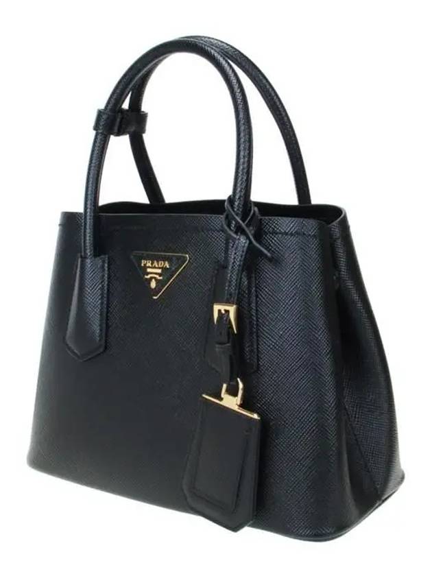 Double Saffiano Leather Mini Bag Black - PRADA - BALAAN 3