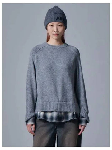 Cuffs hem check color combination round neck pullover knit gray domestic product GM0024071525939 - JUUN.J - BALAAN 1