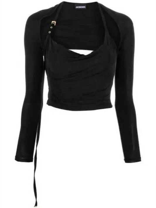 Le Haut Peplo Draped Cut-Out Cupro Long Sleeve T-shirt Black - JACQUEMUS - BALAAN 2