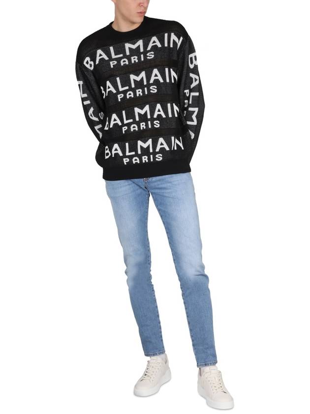 Men's Allover Logo Intarsia Knit Top Black - BALMAIN - BALAAN 3