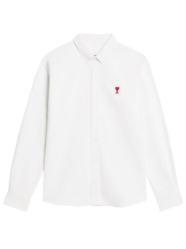 Heart Logo Oxford Button Down Long Sleeve Shirt White - AMI - BALAAN 2