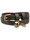 Women's Skull Double Leather Bracelet Khaki - ALEXANDER MCQUEEN - BALAAN 1