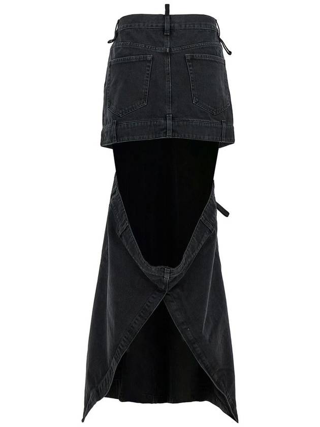 Midi Black Skirt With Maxi Cut-Out In Denim Woman - THE ATTICO - BALAAN 2