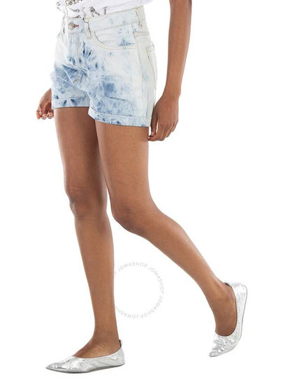 Philipp Plein Bleached High-Waist Denim Hot Pants, Waist Size 25