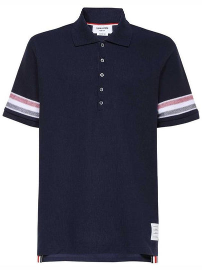 Men's RWB Stripe Cotton Polo Shirt Navy - THOM BROWNE - BALAAN 2