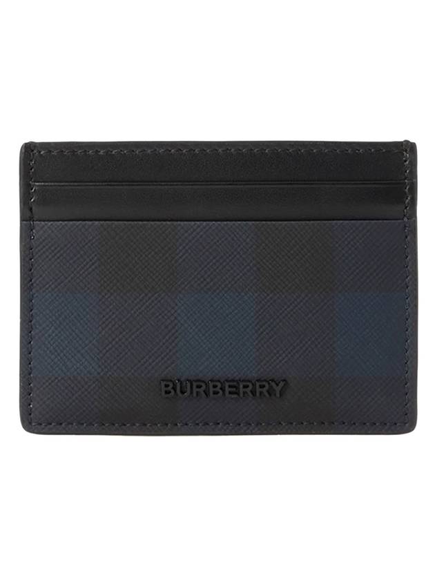 Check Leather Card Wallet Navy - BURBERRY - BALAAN 1
