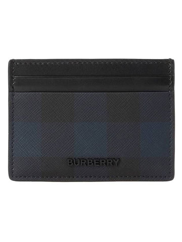 Check Leather Card Wallet Navy - BURBERRY - BALAAN 1