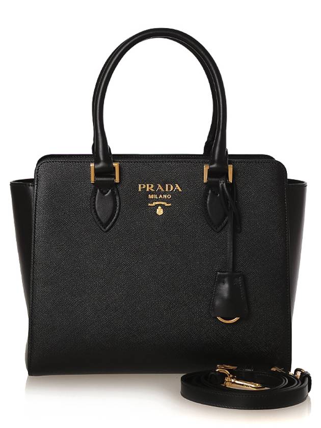 Triangle Logo Saffiano Tote Bag Black - PRADA - BALAAN 2