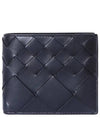 Intrecciato Leather Bi Fold Half Wallet Black - BOTTEGA VENETA - BALAAN 3