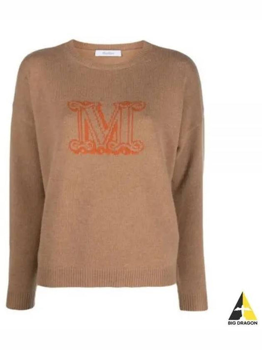 Edo M Logo Cashmere Knit Top Brown - MAX MARA - BALAAN 2