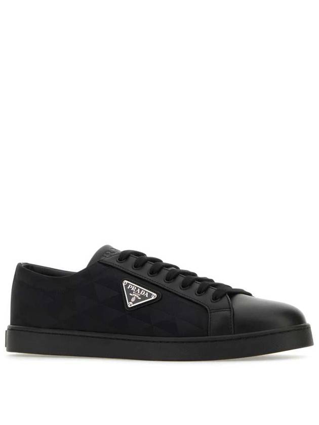 Triangle Logo Leather Re-Nylon Low Top Sneakers Black - PRADA - BALAAN 3