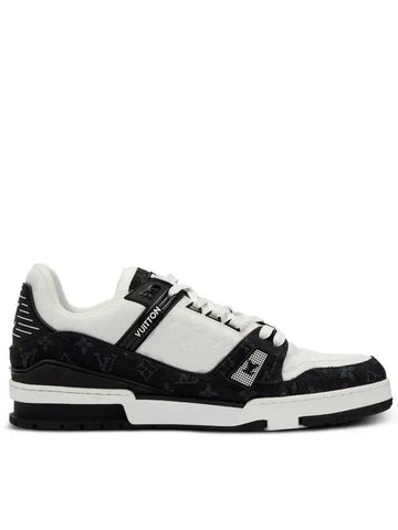 Men's LV Trainer Monogram Denim Low Top Sneakers Black White - LOUIS VUITTON - BALAAN 1