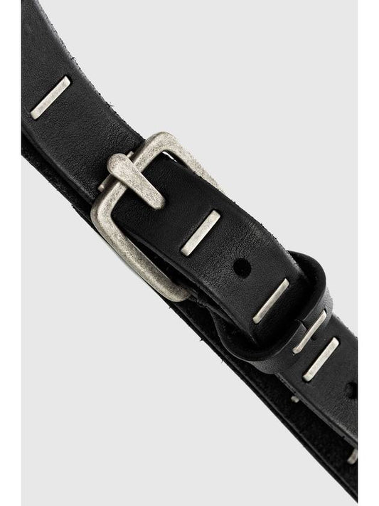 silver plate staple belt black plain leather men's leather belt - GOLEMETH - BALAAN 2