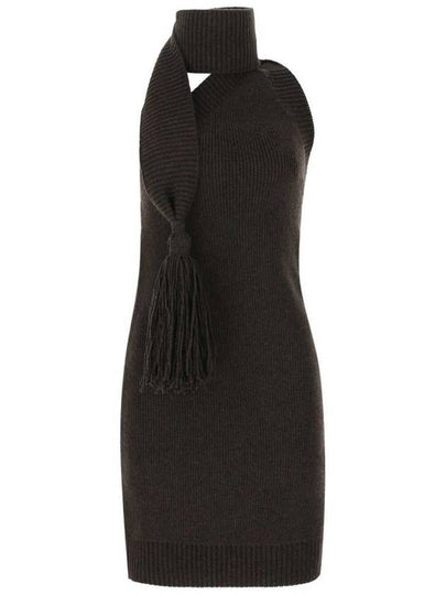 Tassel Fringe Halterneck Wool Midi Dress Brown - BOTTEGA VENETA - BALAAN 2