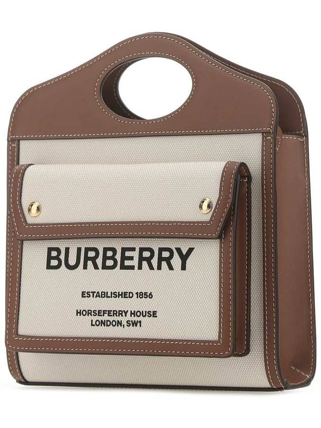 Mini Two-Tone Canvas And Leather Pocket Bag Natural Malt Brown - BURBERRY - BALAAN 3