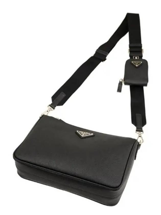 triangle logo leather shoulder bag black - PRADA - BALAAN 7