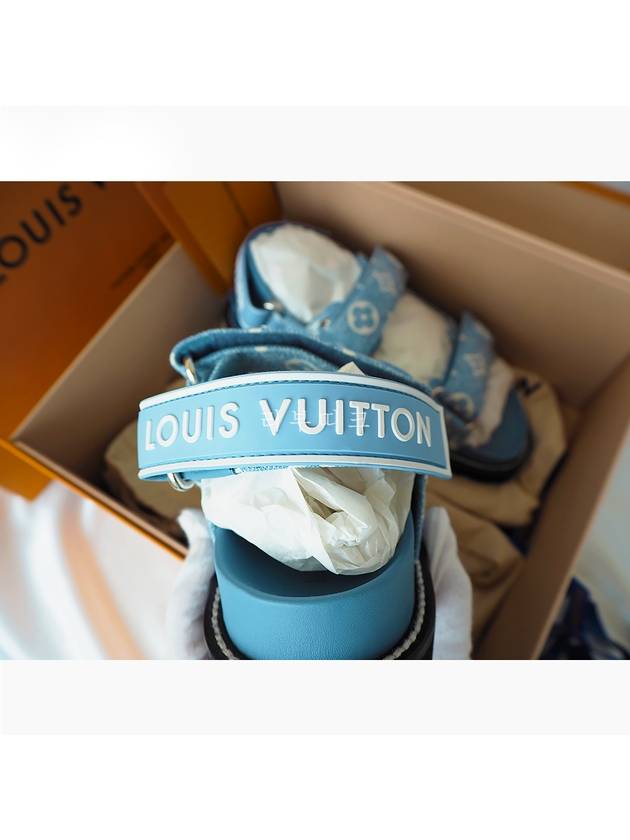 Monogram Paseo Velcro Denim Flat Sandals - LOUIS VUITTON - BALAAN 5